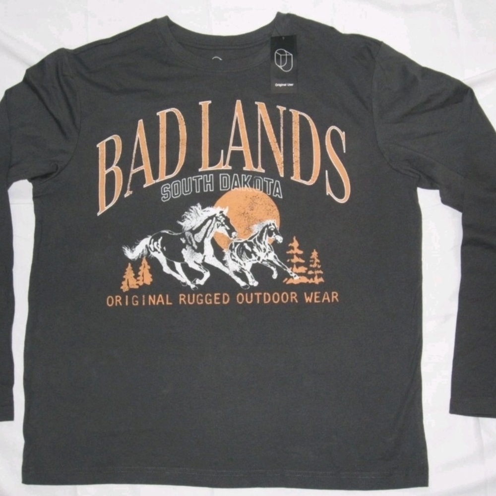 Original Use Gray and Orange Graphic Long Sleeve Shirt